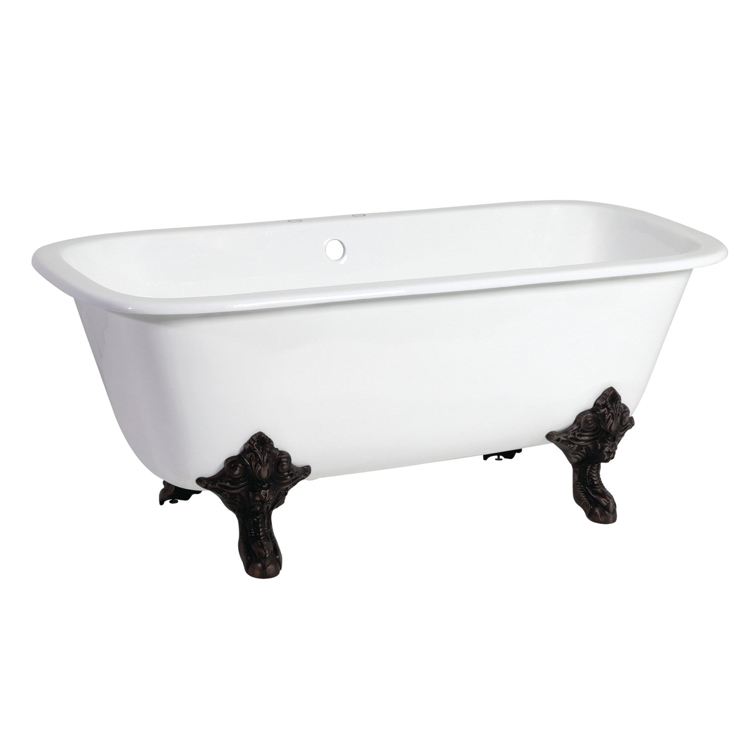 Aqua Eden 67 Inch White Matte Black Cast Iron Clawfoot Bathtub - Double Ended Rectangular Freestanding Tub with 7 Inch Faucet Drillings - Perfect for Vintage Bathroom & Luxury Spa Retreat