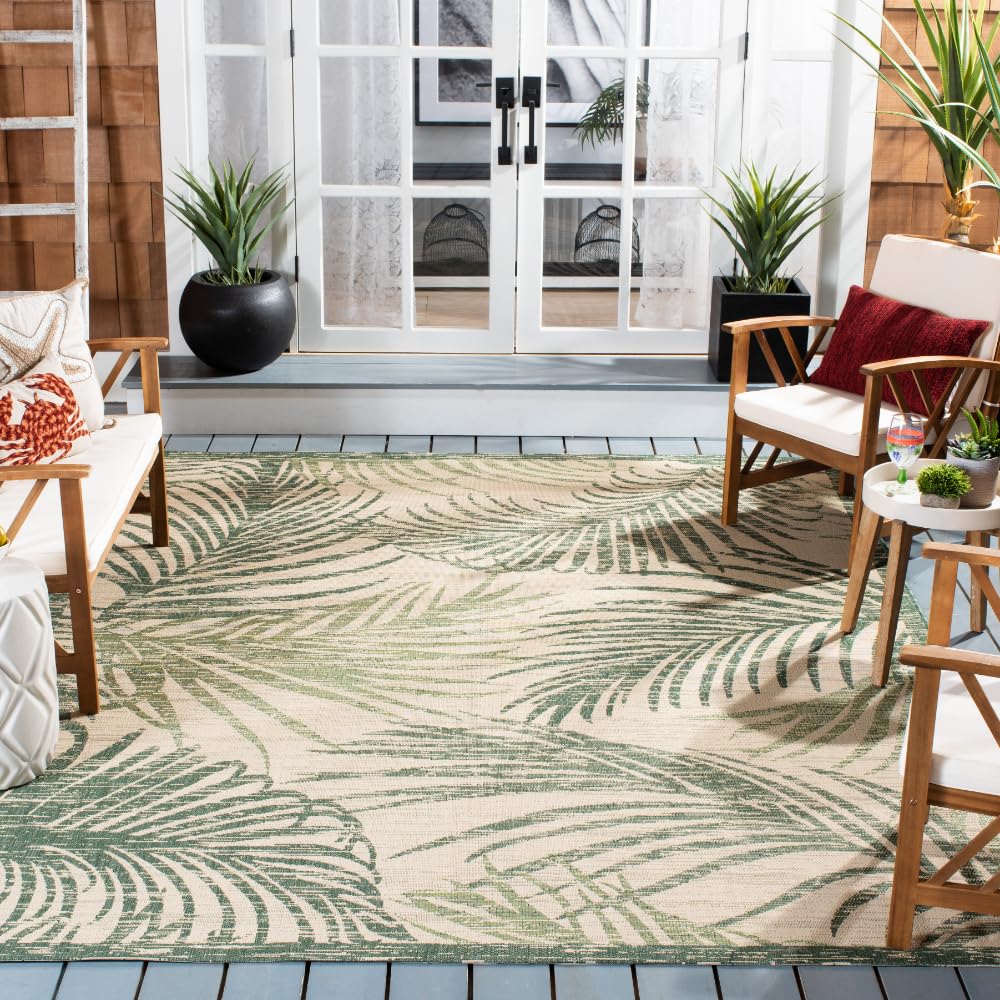 SAFAVIEH Courtyard Collection 8' x 11' Beige & Green Indoor Outdoor Waterproof Area Rug - Easy to Clean, Perfect for Patio, Backyard, Mudroom, Deck & Sunroom Decor