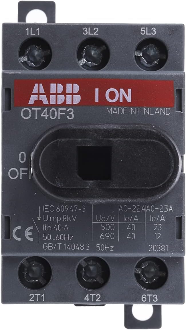 ABB OT40F3 600VAC 40A 3-Pole Non-Fusible Safety Disconnect Switch - Heavy Duty Industrial Power Control for HVAC, Motors & Machinery