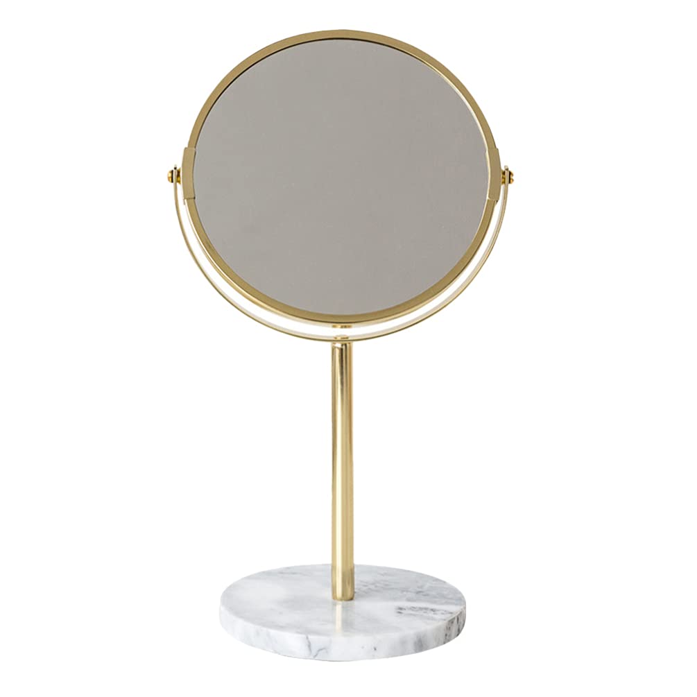 Vintage Round Makeup Mirror with 360° Swivel & Marble Base - Golden Handmade Vanity Mirror for Dressing Table, Bedroom, and Bathroom | Perfect for Cosmetics, Grooming & Home Decor