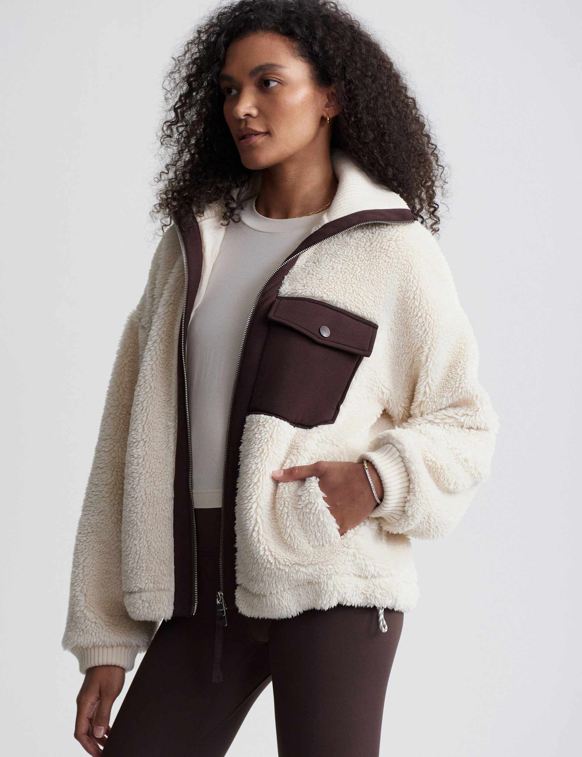 Lowell Sherpa Jacket for Men & Women - Cozy Fleece Lined Winter Coat in Sandshell/Coffee Bean - Perfect for Outdoor Adventures & Casual Wear