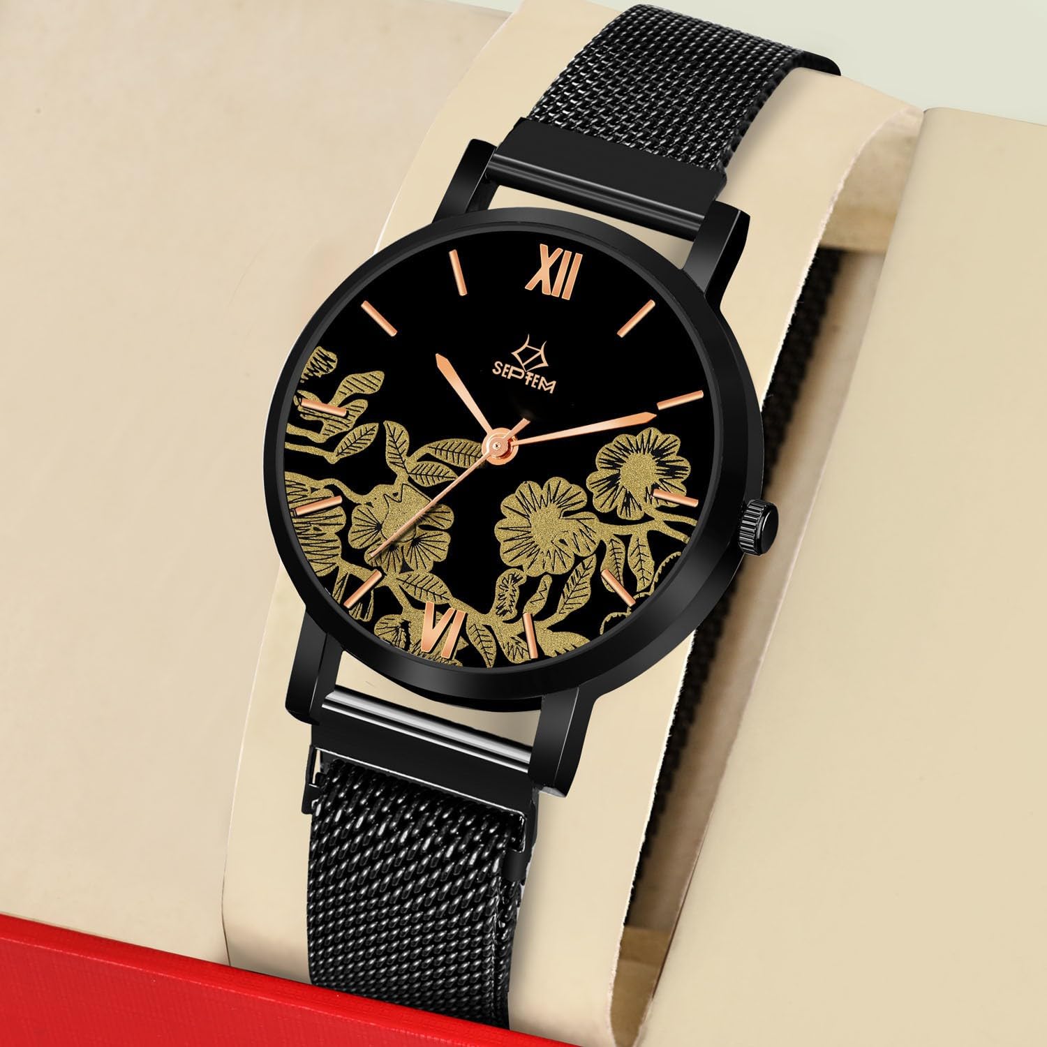 Septem 134 - Stylish Green Floral Analog Wrist Watch for Women & Girls | Elegant Fashion Accessory for Casual Wear, Office & Special Occasions