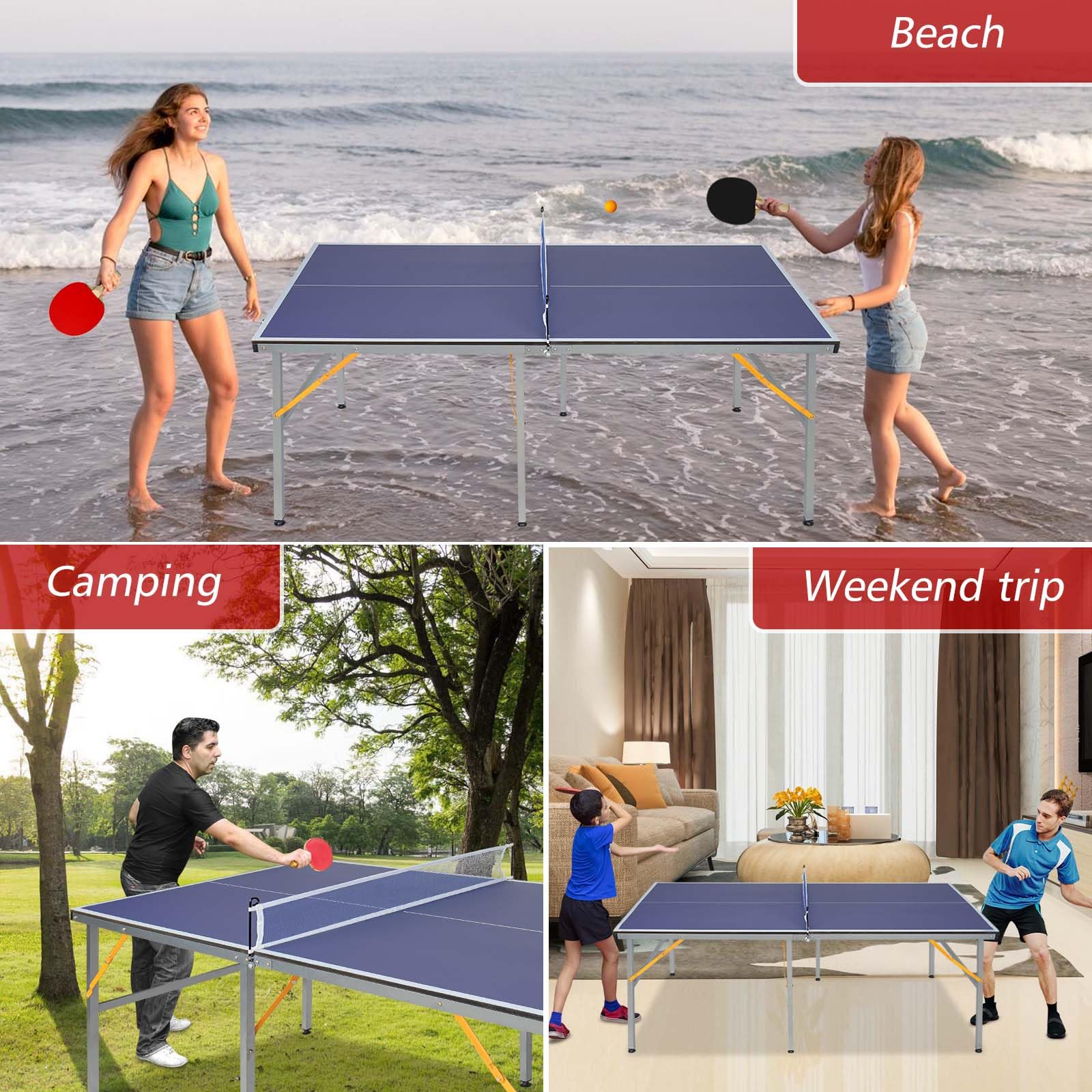 6ft Foldable Portable Mid-Size Ping Pong Table Set with 2 Paddles & 3 Balls - Indoor Outdoor Table Tennis for Home, Office, Backyard, and Party Games