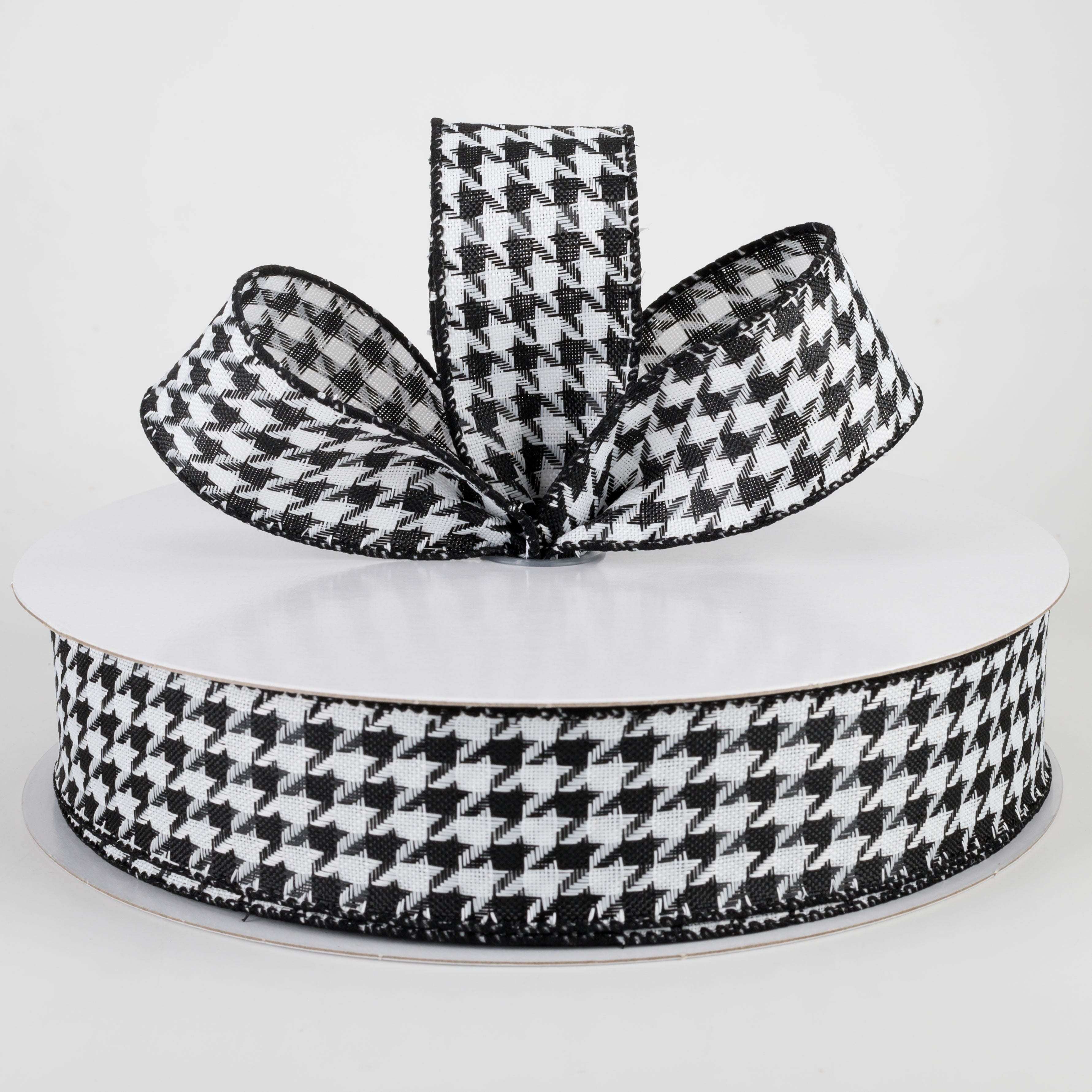1.5 Inch Black & White Woven Houndstooth Ribbon - 50 Yards Bulk Roll for Gift Wrapping, DIY Crafts, Hair Bows & Home Decor