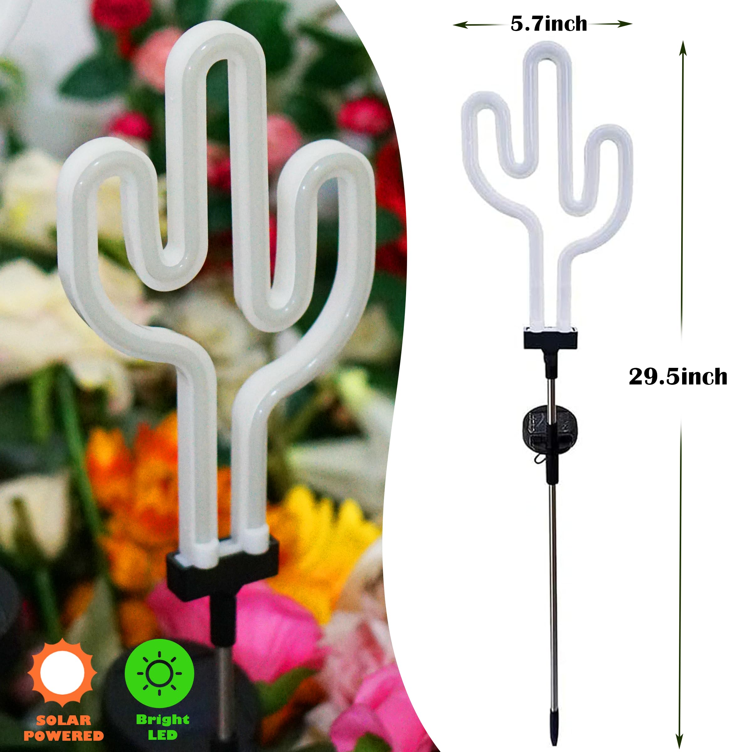 SunKite Solar Garden Lights - Waterproof Cactus Solar Stake Lights for Outdoor Decor, Yard, Lawn, Pathway, Patio & Backyard - Solar Powered LED Neon Landscape Lighting (2 Pack) - Perfect for Garden Accent, Walkway Illumination & Nighttime Ambiance