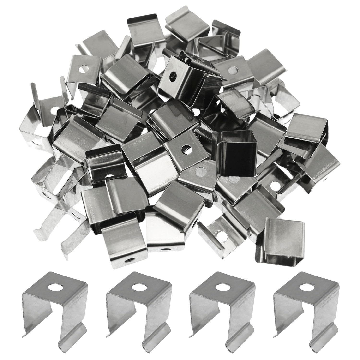 60PCS Stainless Steel LED Light Strip Mounting Clips with Screws - Heavy Duty Fixing Brackets for Rope Lights, Cabinet Lights, Line Lights - Perfect for Home, Garden, Path, Store & Office Lighting Installation