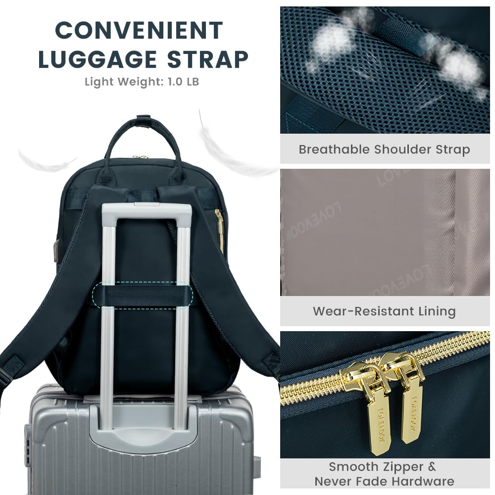 LOVEVOOK Women's Water Resistant Laptop Backpack - Stylish USB Charging Travel Work Bag for Business, Teacher & Nurse (Blue-Green) | Perfect for Commuting, Office & College Use