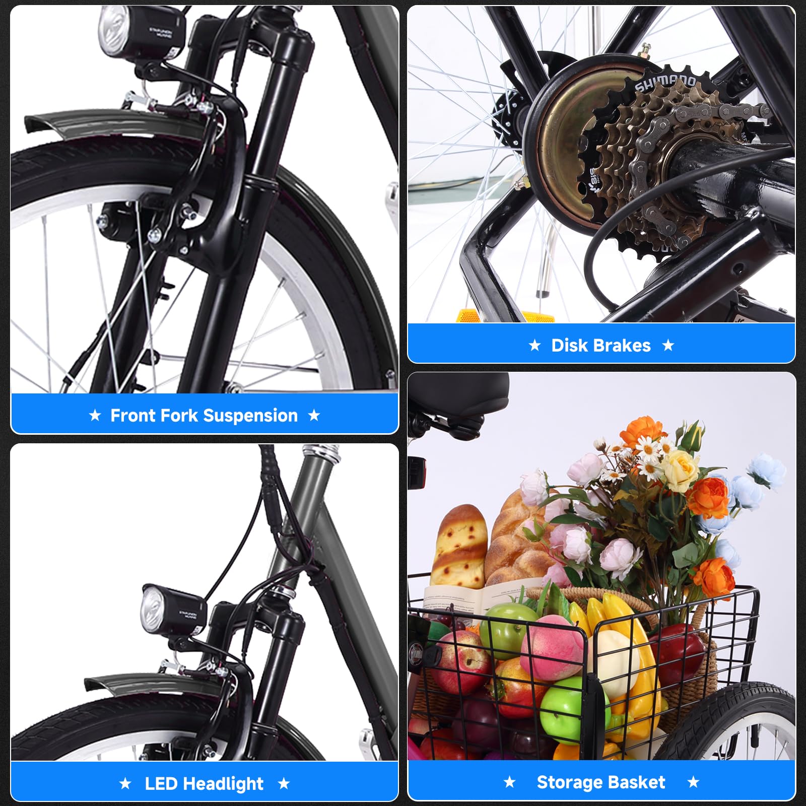 GARVEE 26 Inch Adult Electric Tricycle - Foldable 7-Speed E-Trike with Basket, 36V Removable Battery & 250W Brushless Motor - Perfect for Commuting, Shopping & Leisure Rides (Men & Women)