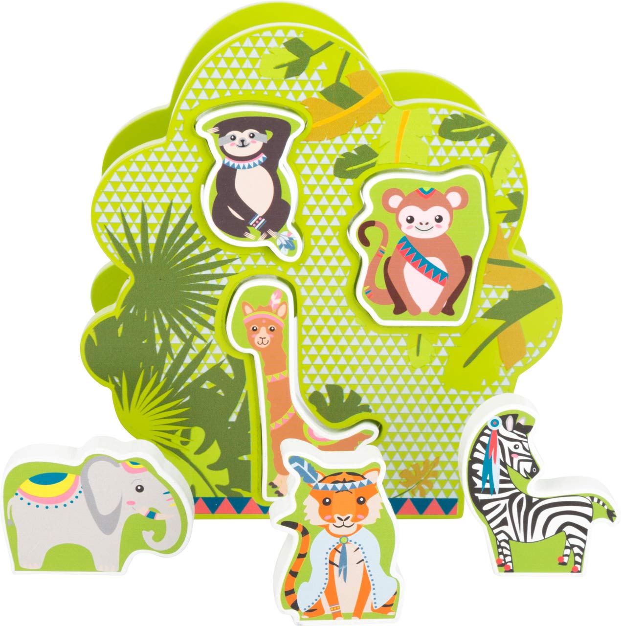 Small Foot Wooden Jungle Animal Peg Puzzle & Carrying Case - Montessori Learning Toys for Toddlers 12+ Months - Safe & Durable Wooden Toys for Kids - Perfect for Early Childhood Education, Travel & Playtime