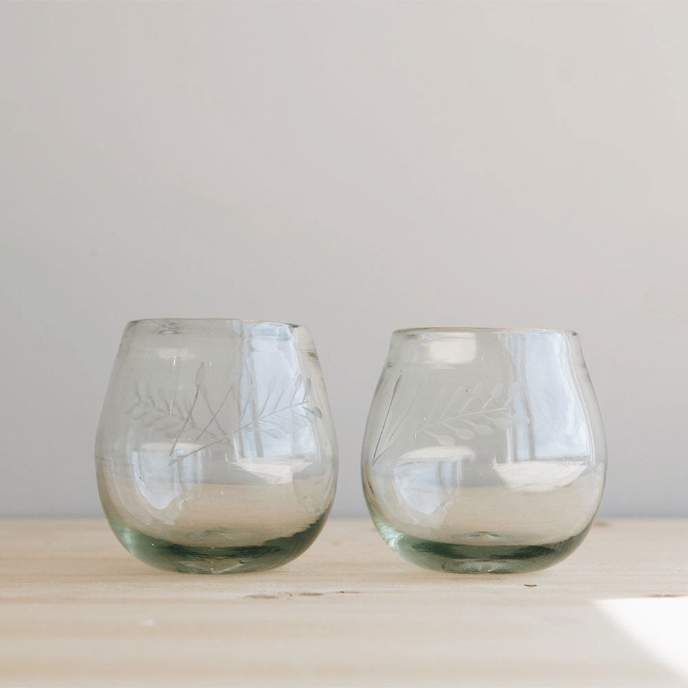 Eco-Friendly Etched Shorty Recycled Glass Tumbler - Perfect for Smoothies, Iced Coffee & Cocktails at Home or Office