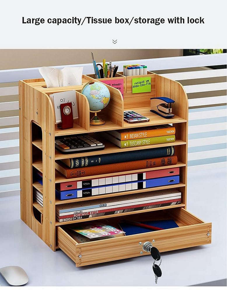 Multi-Layer A4 Paper File Organizer Shelf - Walnut Office Desktop Document Storage Rack for Files, Folders & Tissues | Perfect for Home, Office & Workspace Organization