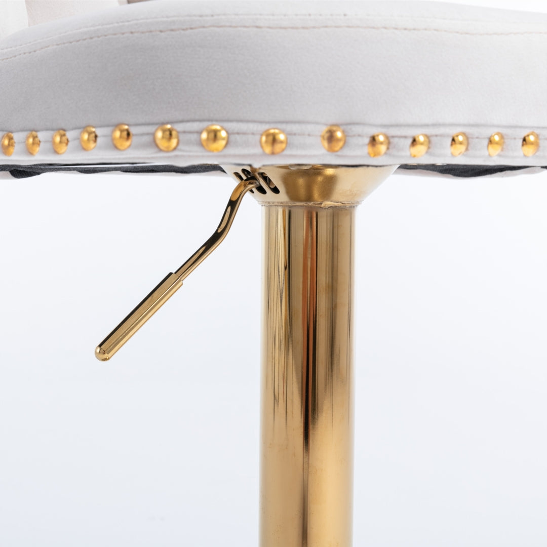 Adjustable Height Swivel Bar Stools with Footrest - Velvet Upholstered, Gold Metal Base, Beige - Perfect for Kitchen Islands, Home Bars & Breakfast Nook Seating