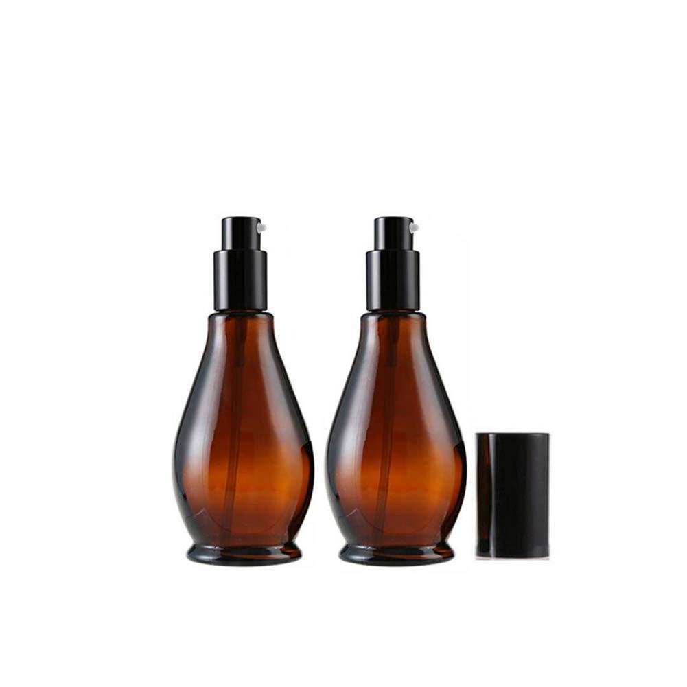 VASANA 2-Pack Refillable Amber Glass Pump Bottles for Lotion, Face Cream, Toner & Essential Oils - Travel-Friendly Leakproof Containers for Skincare, Makeup & Toiletries | Perfect for Home, Salon & On-the-Go Use