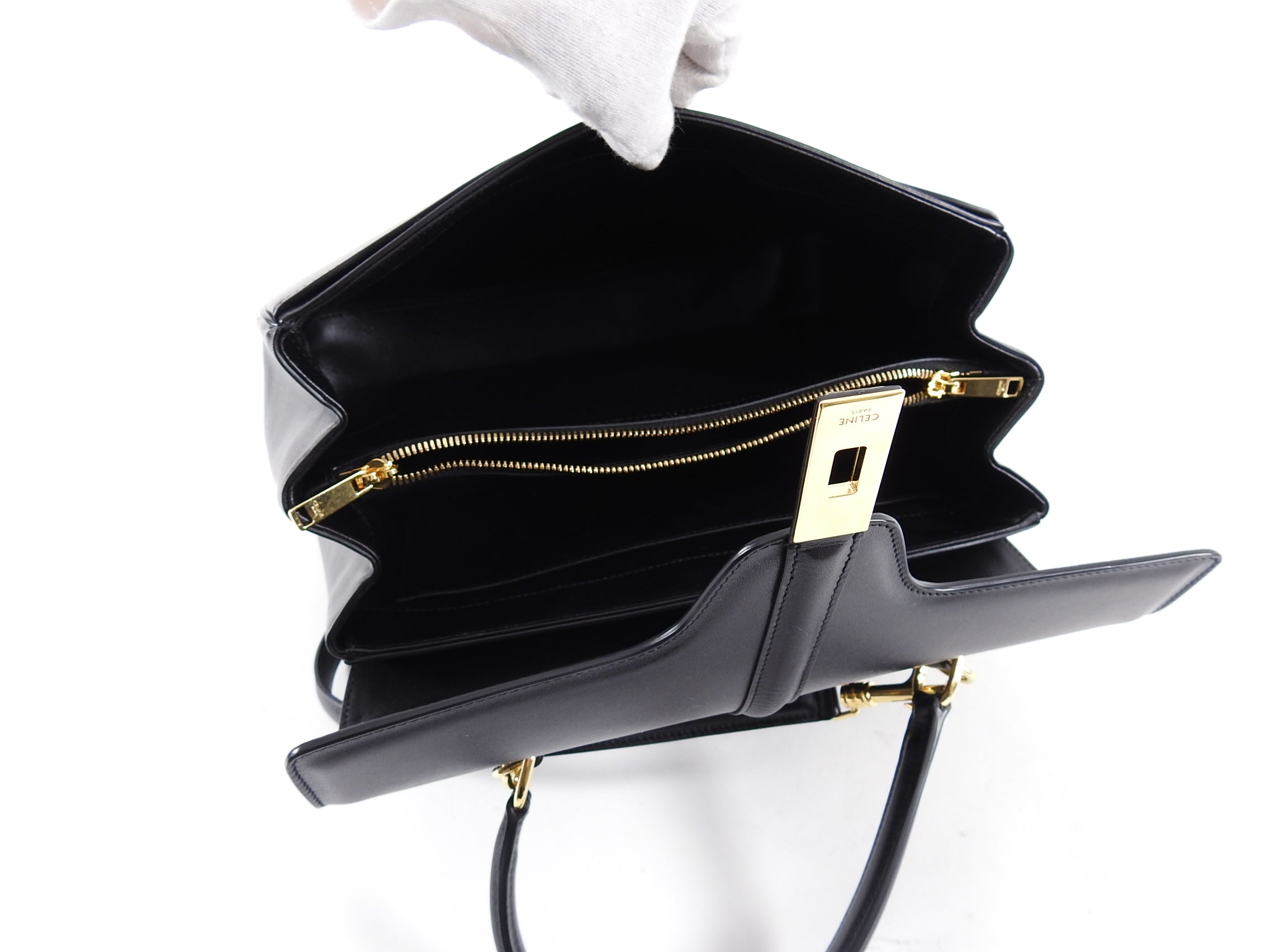 Celine Hedi Slimane Medium New 16 Bag in Black Satinated Calfskin Leather - Luxury Designer Handbag for Women, Perfect for Work, Evening Events & Everyday Use