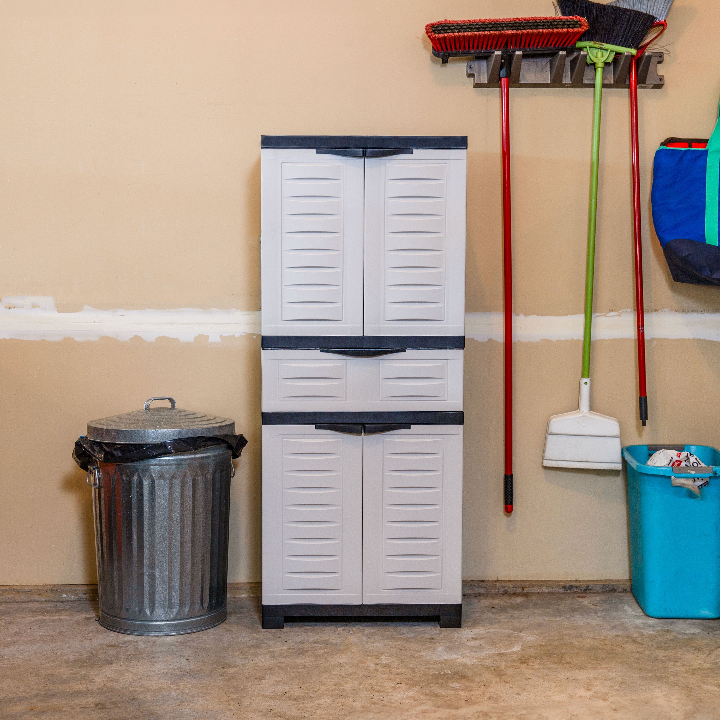 Durable Plastic Garage Storage Cabinet with 2 Adjustable Shelves - Heavy Duty Utility Organizer for Tools, Gardening Supplies & Home Organization