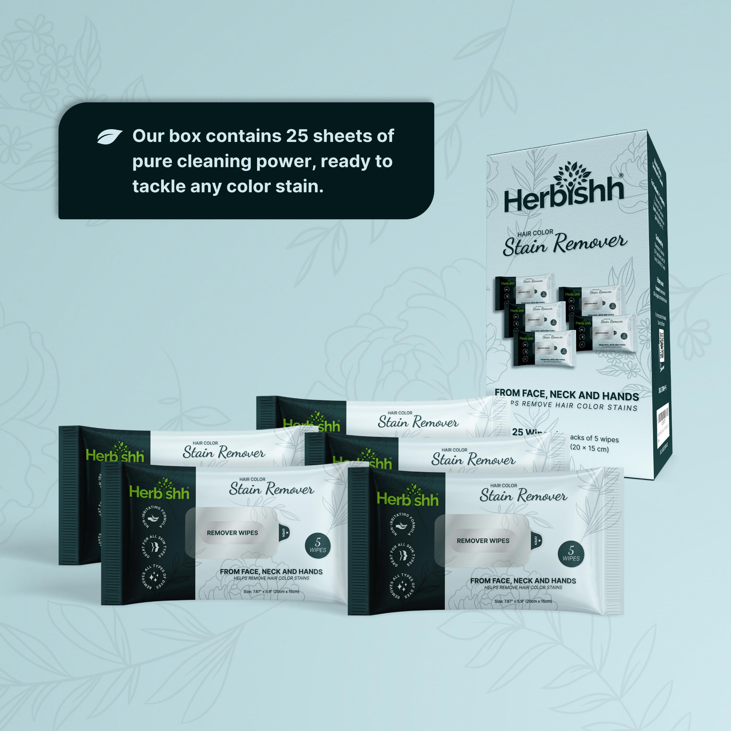 Herbishh Gray Hair Color Shampoo - Black 500ml with Hair Dye Stain Remover Wipes | Natural Hair Coloring for Men & Women | At-Home Salon Treatment for Covering Gray Roots