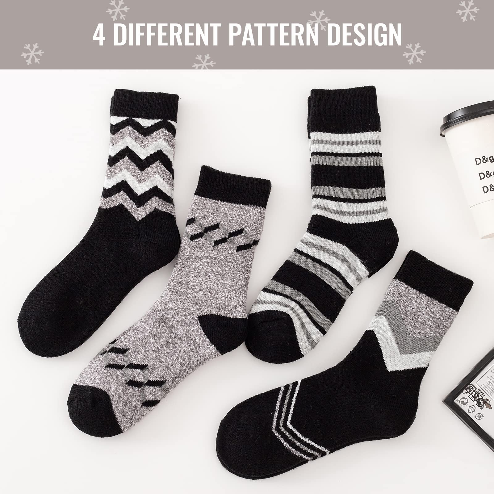 Women's Thermal Winter Socks - 4 Pairs Warm Fuzzy Crew Socks for Extreme Cold Weather - Perfect for Boots & Outdoor Activities