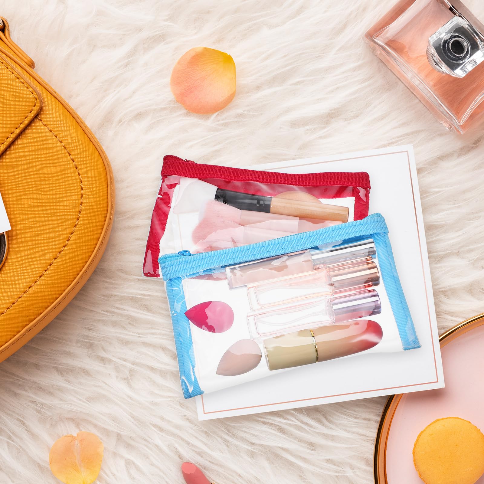 VALICLUD 5-Piece Clear Makeup Organizer Set - Transparent Cosmetic Bags, Toiletry Pouches & Pencil Cases with Label Stickers - Perfect for Travel, School, Office & Daily Essentials Storage