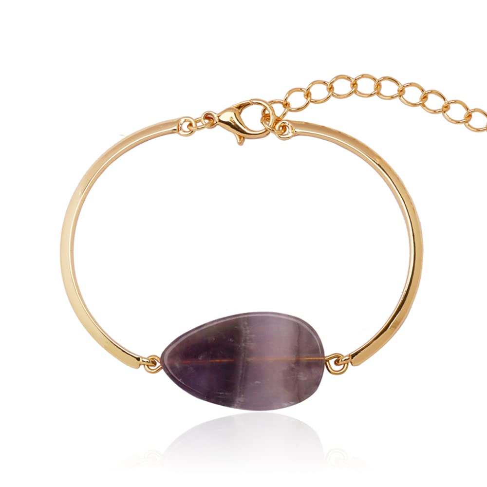QOBEBOTA Romantic Amethyst February Birthstone Adjustable Charm Bracelet - Gold Plated Bangle Link Bracelet for Women & Girls | Perfect Birthday Gift, Anniversary Present & Valentine's Day Jewelry