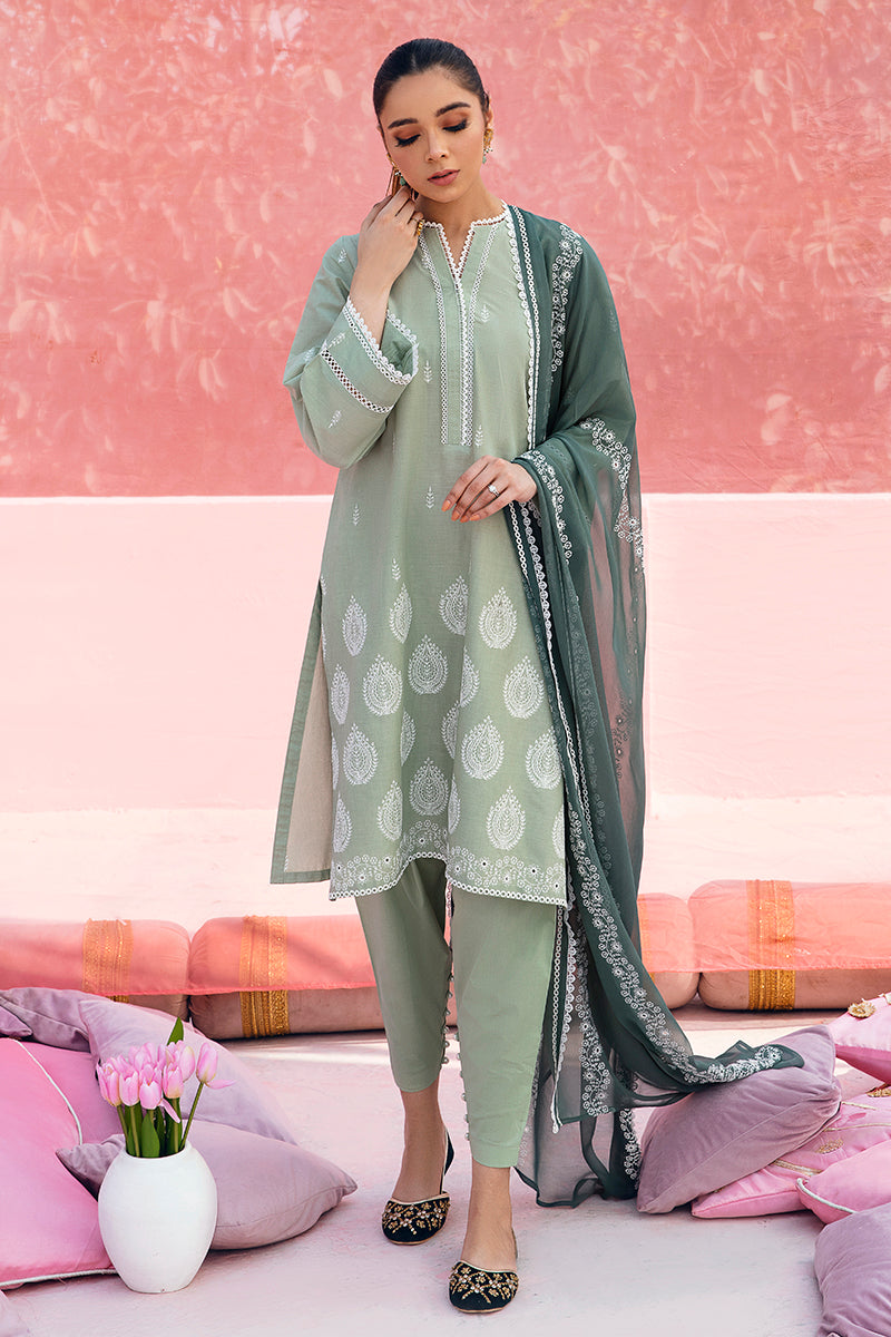 Laurel Sage 3-Piece Lawn Embroidered Suit for Women - Elegant Floral Design, Breathable Fabric, Perfect for Summer Weddings, Garden Parties & Special Occasions