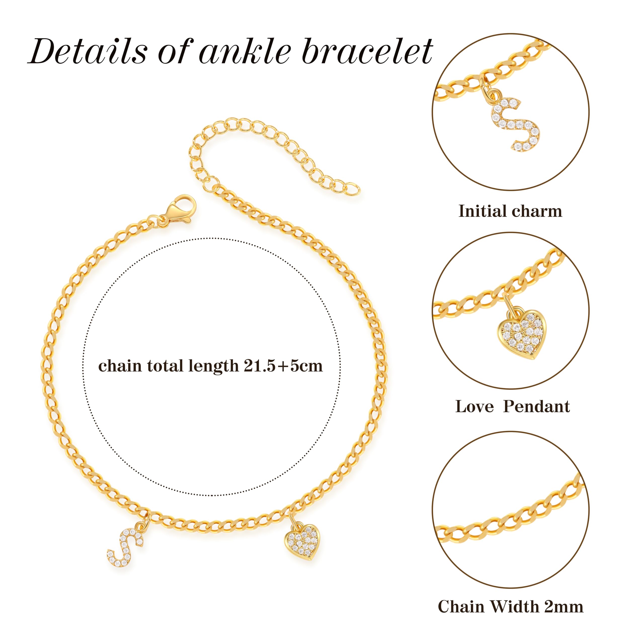Initial Anklet for Women - Gold Plated Heart Ankle Bracelet | Valentine's Day, Birthday Gifts for Her | Trendy Teen Girl Jewelry | Perfect for Casual Wear, Beach Outfits & Special Occasions