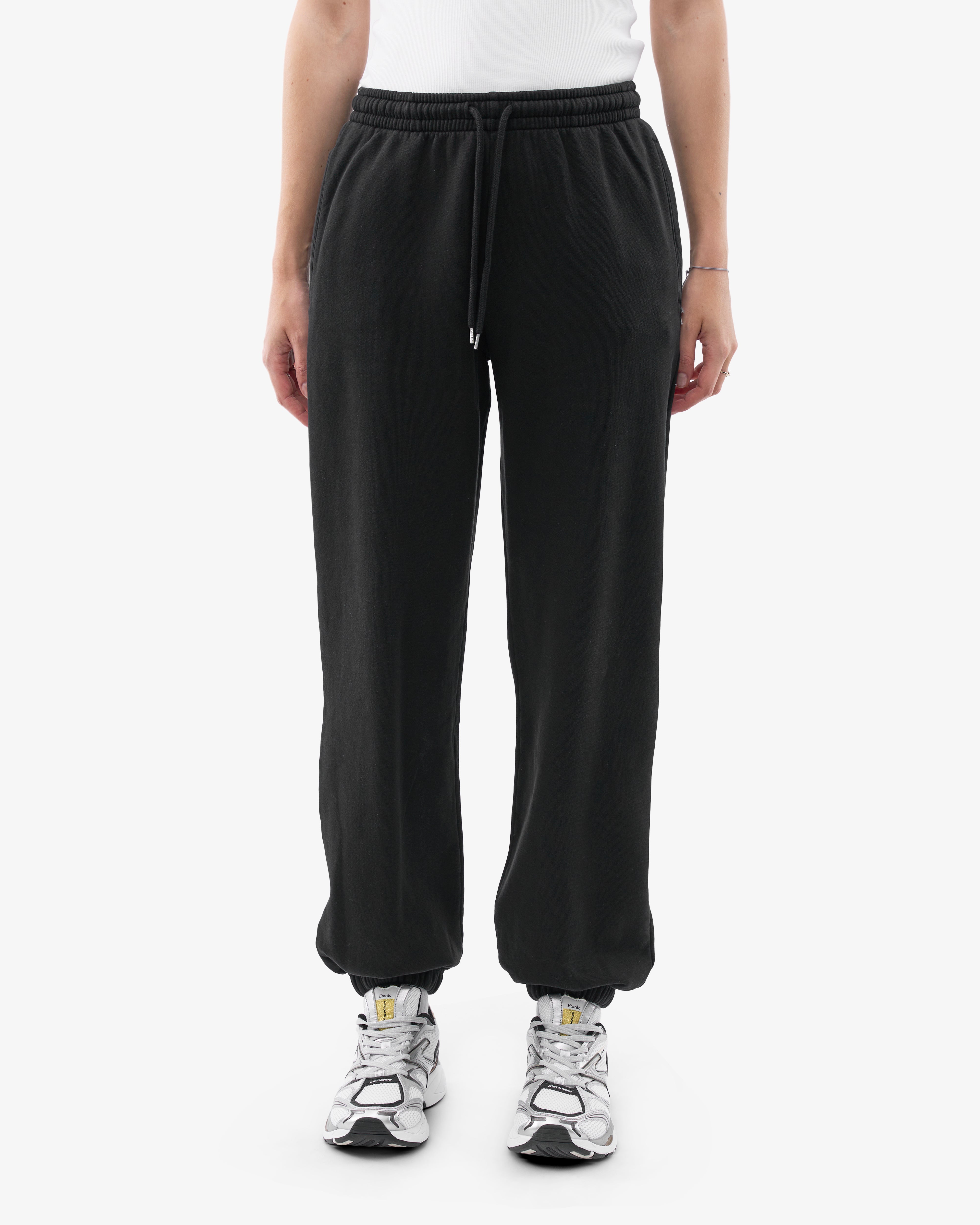 Organic Relaxed Sweatpants for Women - Soft Cotton Joggers with Pockets - Deep Black Lounge Pants for Yoga, Home & Casual Wear