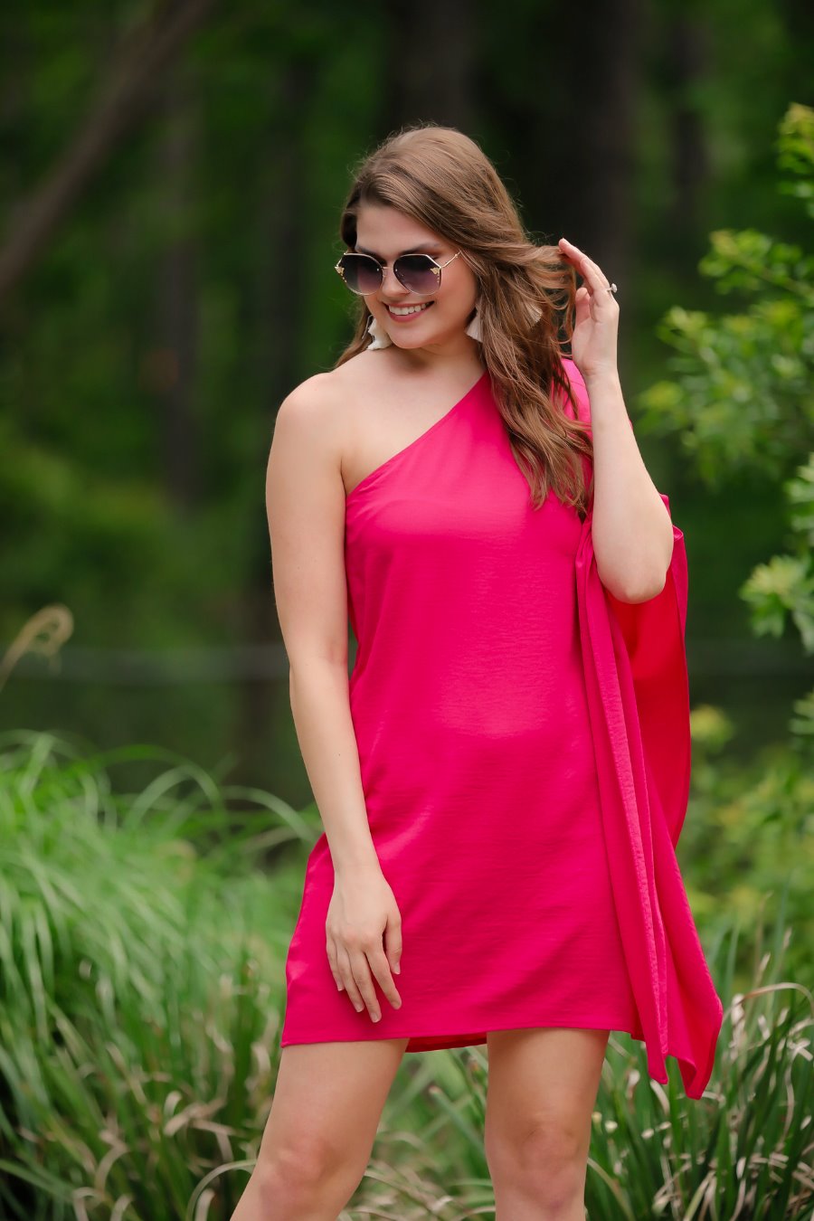 Next Chapter One Shoulder Dress in Magenta - Elegant Women's Cocktail Party & Evening Gown for Special Occasions