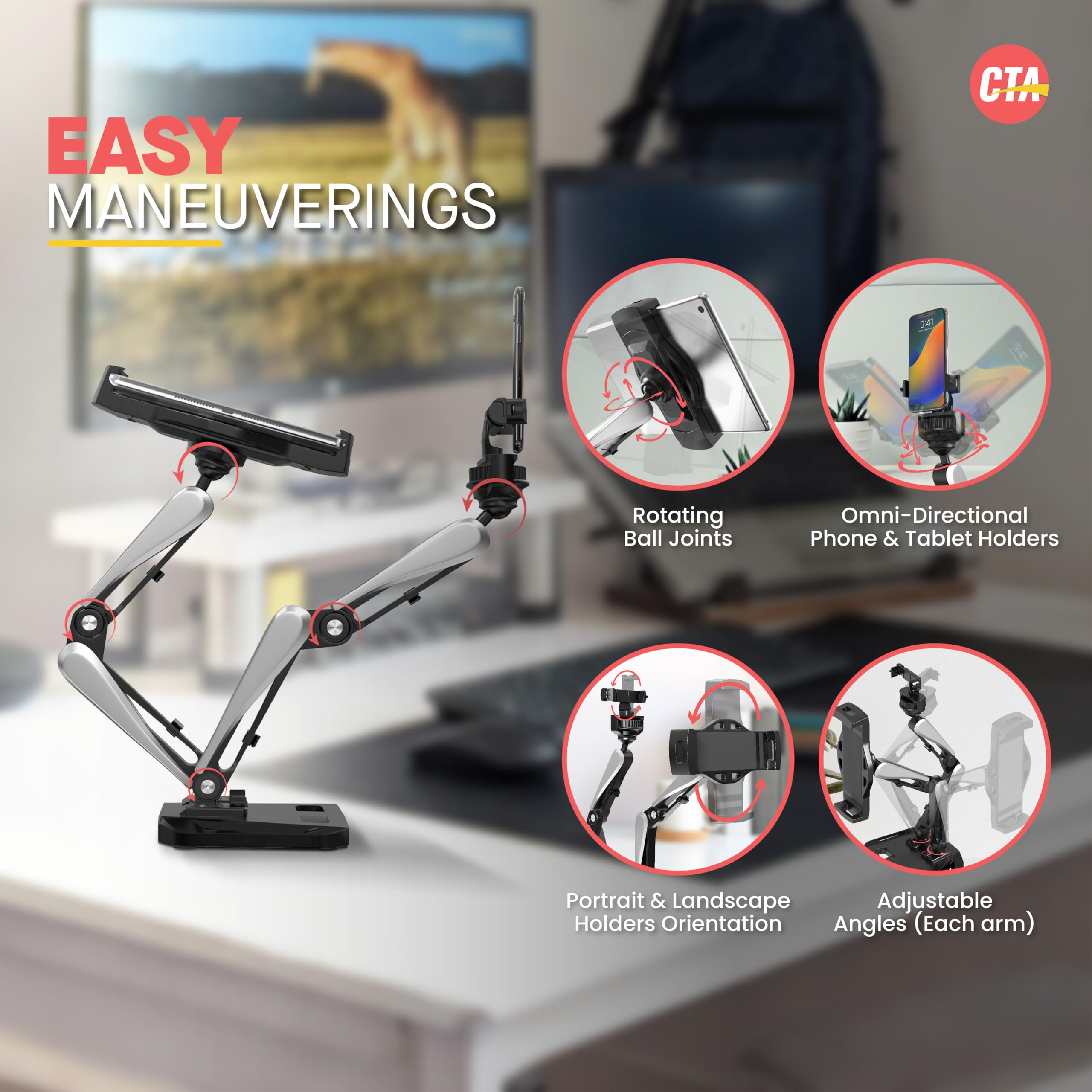 2 in 1 Adjustable Phone & Tablet Stand Holder - Universal Dock for iPhone 11/12/13/14 Pro Max, iPad Pro 11