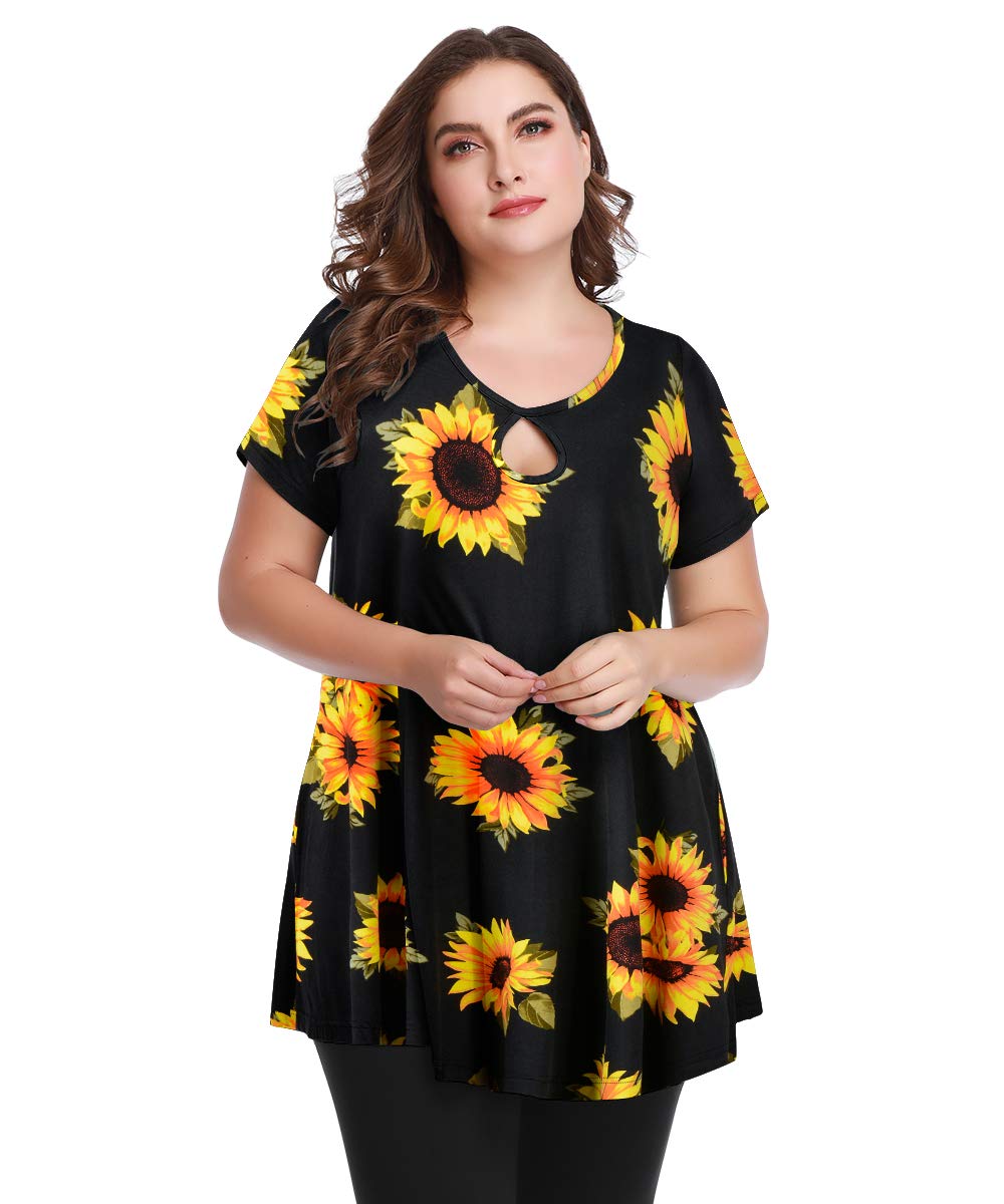 MONNURO Women's Plus Size Short Sleeve Keyhole Tunic Top - Sexy Summer Swing Blouse for Casual Wear | Beach Outfit, Date Night, Vacation Style