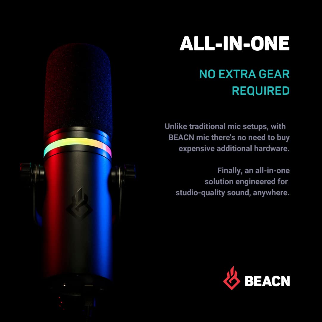 BEACN Dark Dynamic USB Microphone for PC - Professional Studio-Quality Condenser Mic with Adjustable Stand - Perfect for Streaming, Gaming & Podcasting