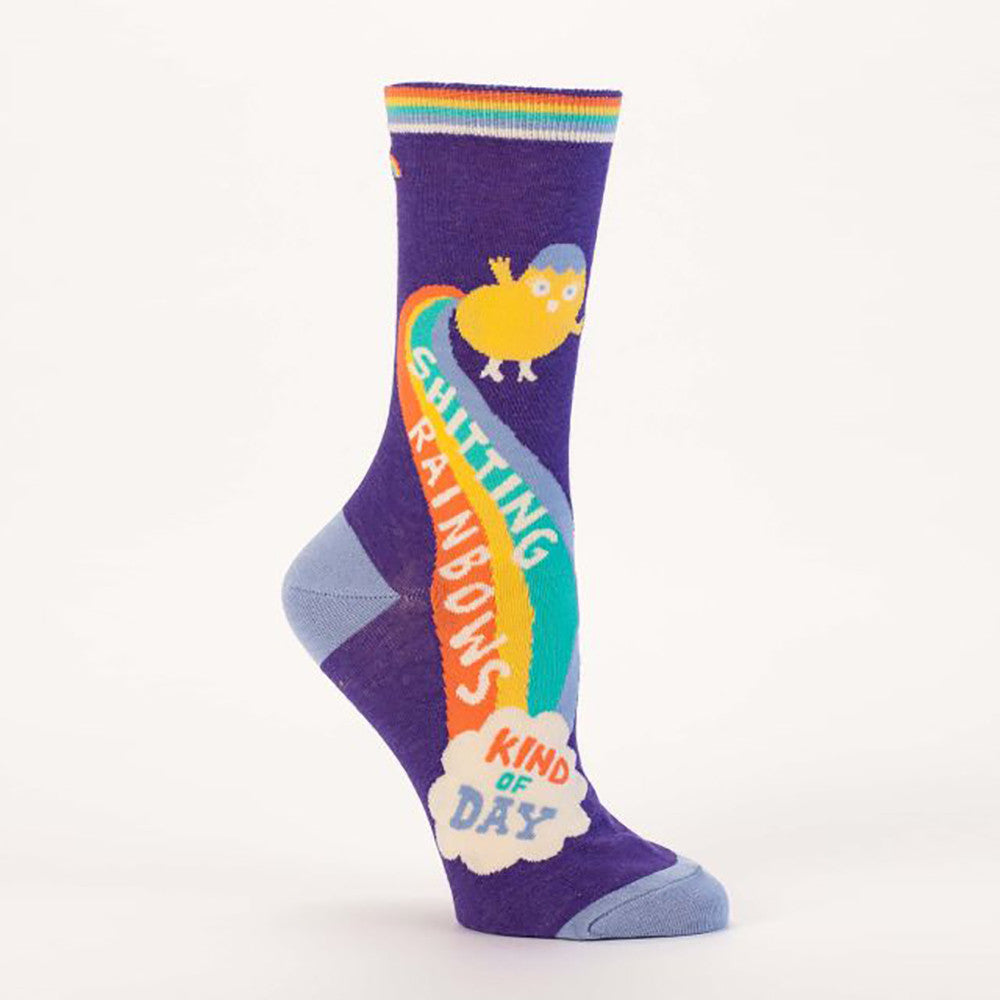 Shitting Rainbows Kind Of Day Women's Crew Socks - Fun Colorful Novelty Socks for Women - Perfect for Casual Wear, Gifts & Cheering Up Bad Days