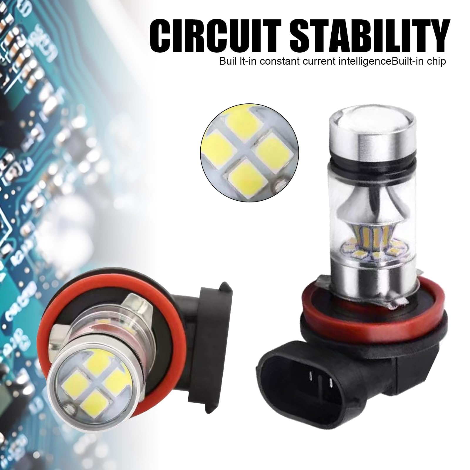2-Pack H8/H11 LED Fog Light Bulbs - 1000LM Super Bright 20-LED with Spotlight Projector - Plug & Play 50,000 Hours Lifespan - Universal Fit for Cars & Trucks (White) - Perfect for Night Driving & Foggy Conditions