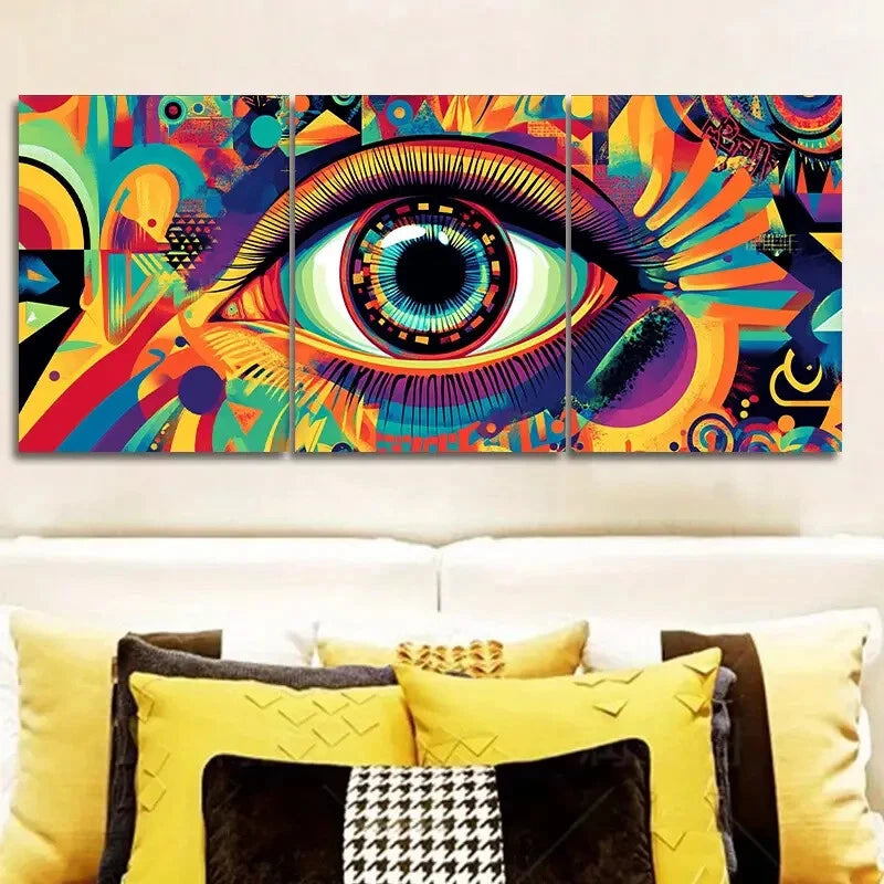 3-Piece Psychedelic Rainbow Eyes Wall Art Set - Framed Canvas Prints 40x60cm - High Quality Australian Made Ready-to-Hang Decor for Living Room, Bedroom & Office