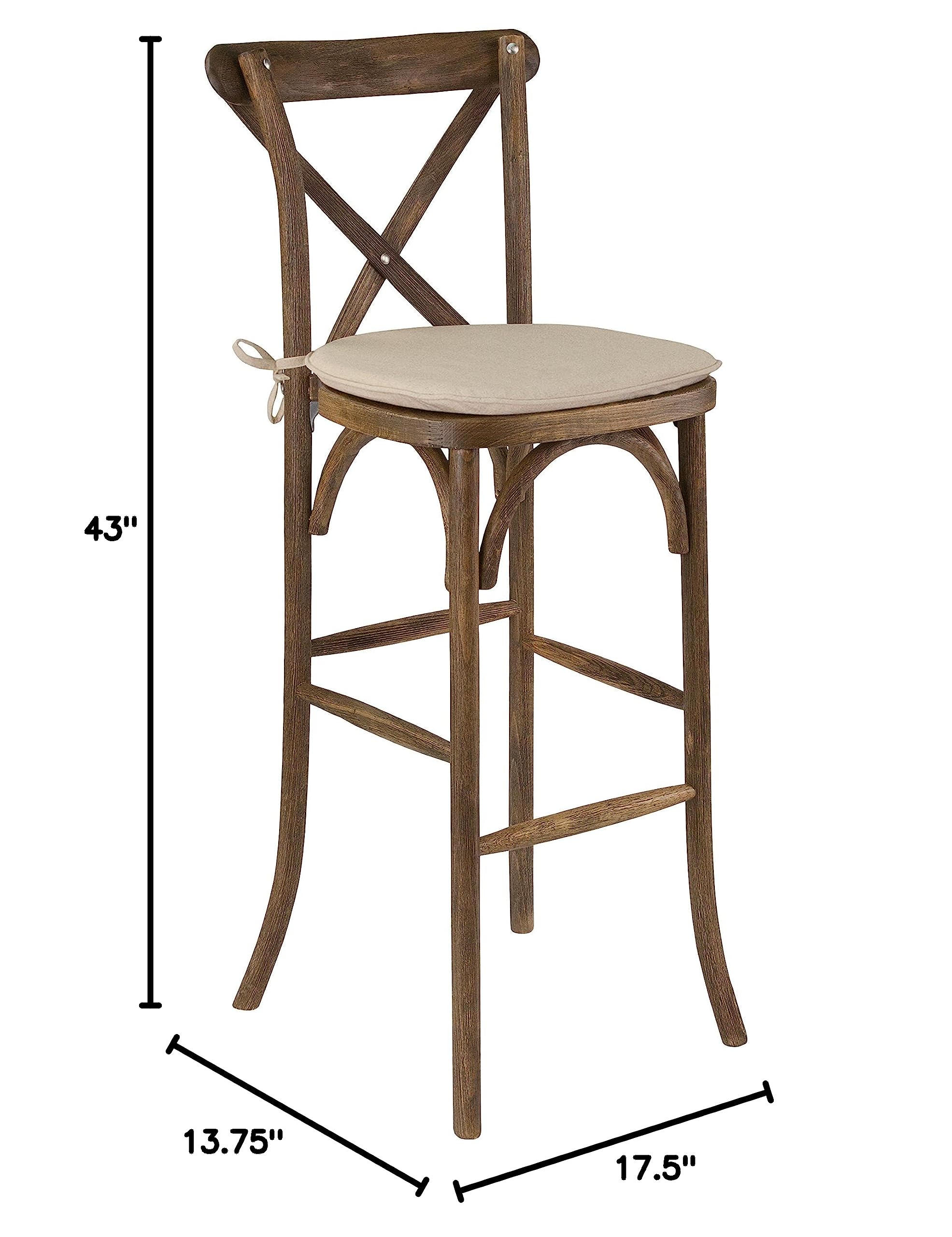 Flash Furniture Wood Cross Back Barstool - Dark Antique Finish, 1 Pack - Rustic Kitchen Island Stool, Bar Counter Stool for Home, Cafe & Restaurant Decor