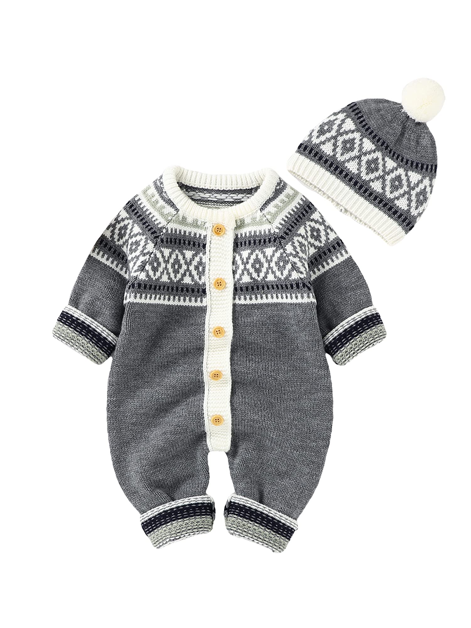 HEZIOWYUN Newborn Baby Boys & Girls Christmas Knit Sweater Romper & Hat Set - Cozy 2-Piece Winter Outfit for Holiday Photos, Family Gatherings & Festive Celebrations