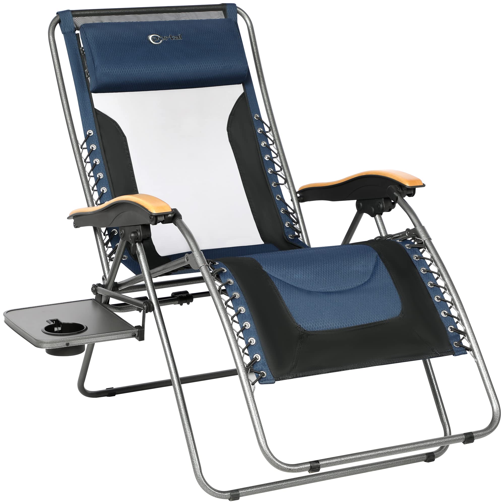 **XL Oversized Mesh Back Zero Gravity Reclining Patio Chair - Heavy Duty 350lbs Capacity, Padded Seat & Adjustable Pillows with Cup Holder - Foldable Lounge Chair for Poolside, Backyard, Lawn, or Beach Relaxation**