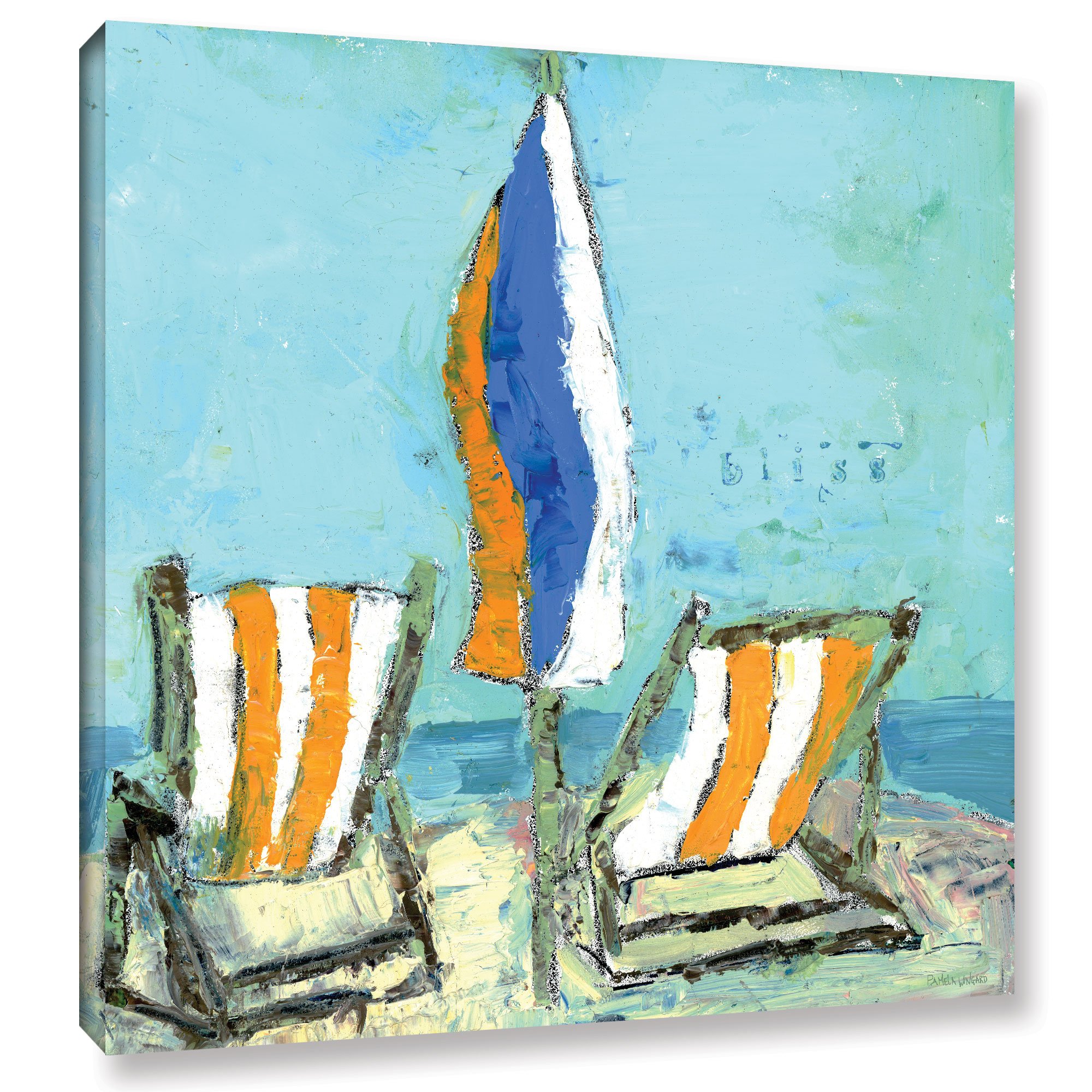 Pamela J. Wingard 'Bliss Beach Chairs' 24x24 Inch Gallery Wrapped Canvas Art - Floater Framed Wall Decor for Living Room, Bedroom & Beach House