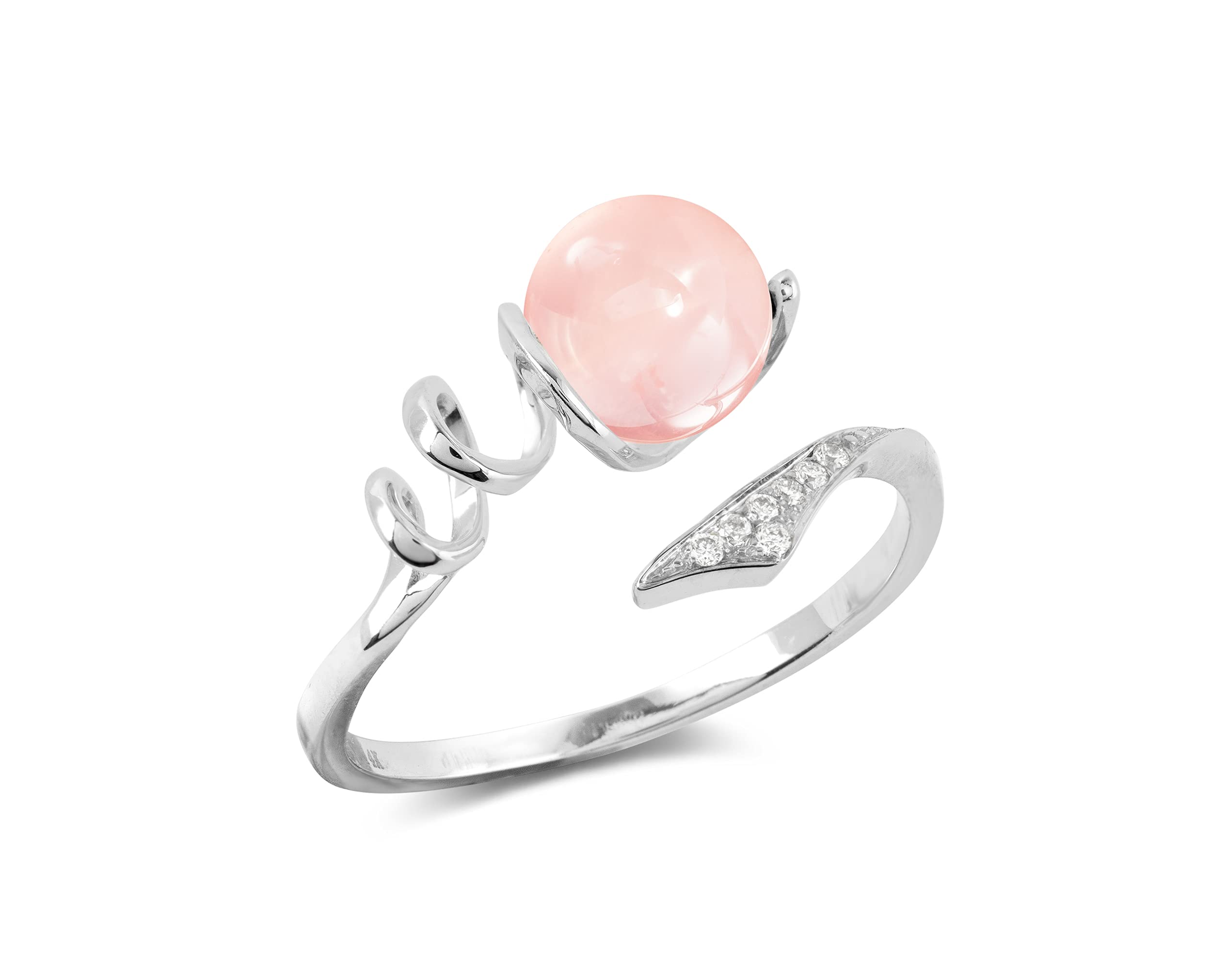 Rose Quartz Alternative Engagement Wedding Ring for Women - Unique Minimalist White Gold Promise Ring with Diamond Accents - Perfect for Proposals, Anniversaries & Special Occasions