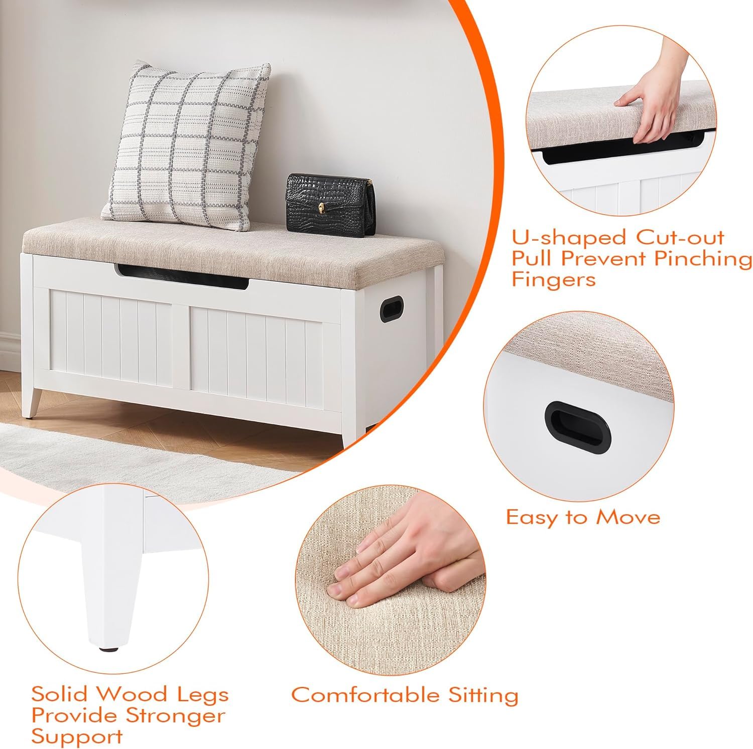 GAOMON Upholstered Storage Bench with Flip-Top Lid - 15.7 x 39.4 x 18.1 Inch Multi-Functional Toy Chest & Shoe Organizer for Entryway, Bedroom, Living Room - Perfect for Home Organization & Kids' Room Storage