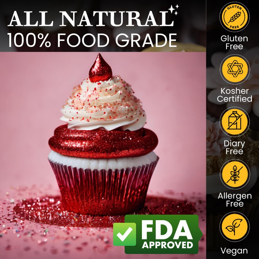 BULK (10g) Red Edible Glitter for Cakes, Drinks & Cocktails - 100% Food Safe Vegan Gluten-Free Cake Decorations | Perfect for Birthday Parties, Wedding Cakes & DIY Dessert Decorating
