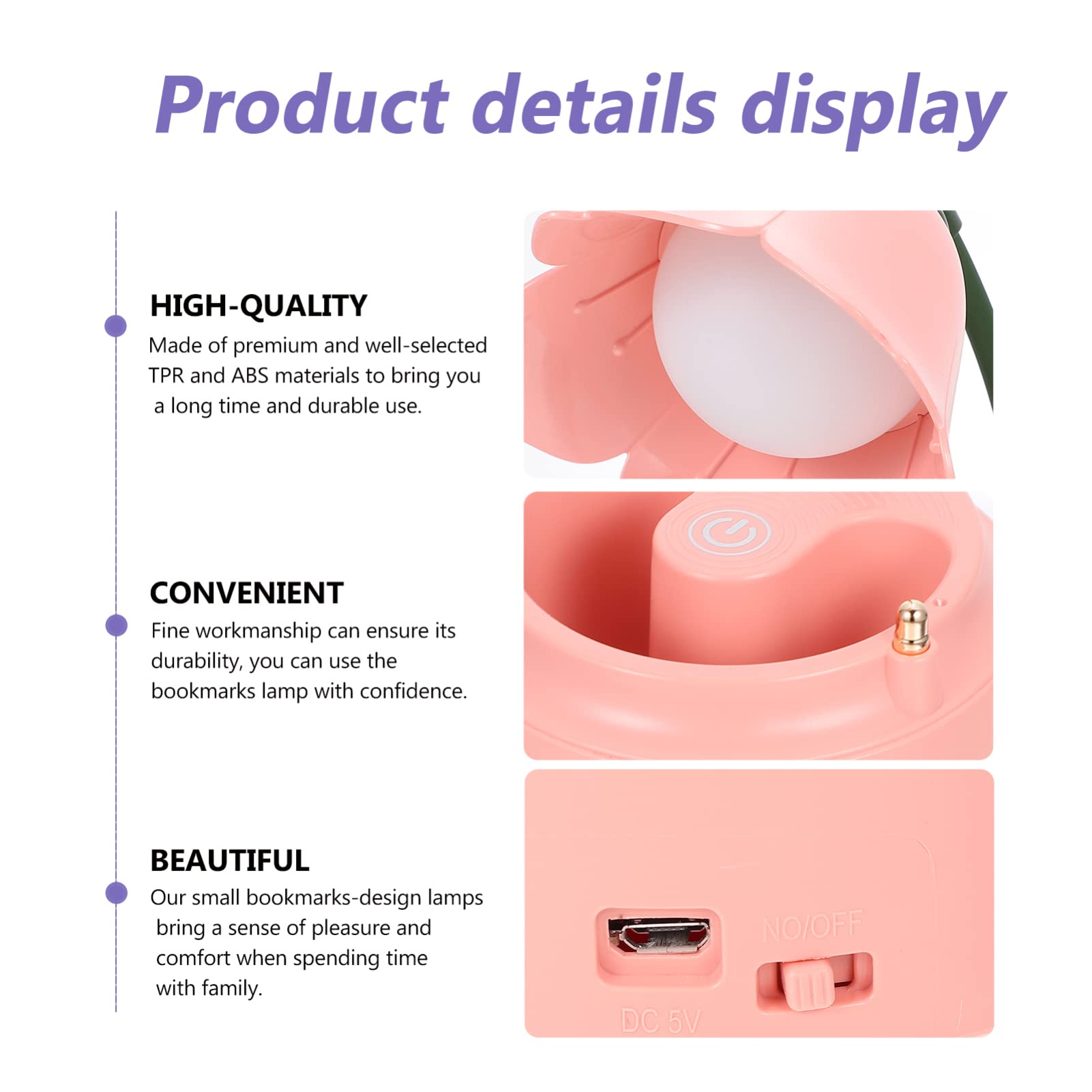 Uonlytech Pink Flower LED Desk Lamp - Flexible Gooseneck Eye-Caring Reading Light with USB Rechargeable & Stepless Dimming - Perfect for Dorm, Office, Study Room & Nightstand
