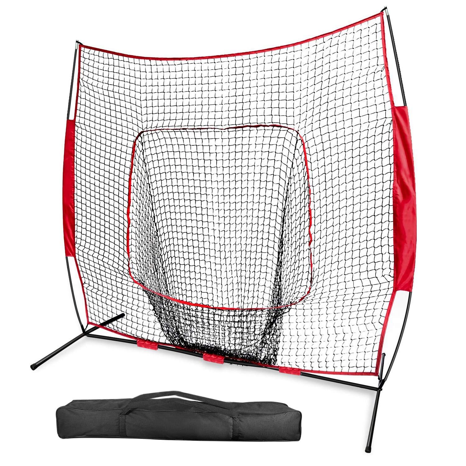 7x7ft Baseball Softball Teeball Practice Net with Bow Frame & Carry Bag - Batting Hitting Pitching Training Net for Solo & Team Drills | Perfect for Backyard, Field & Indoor Baseball Practice