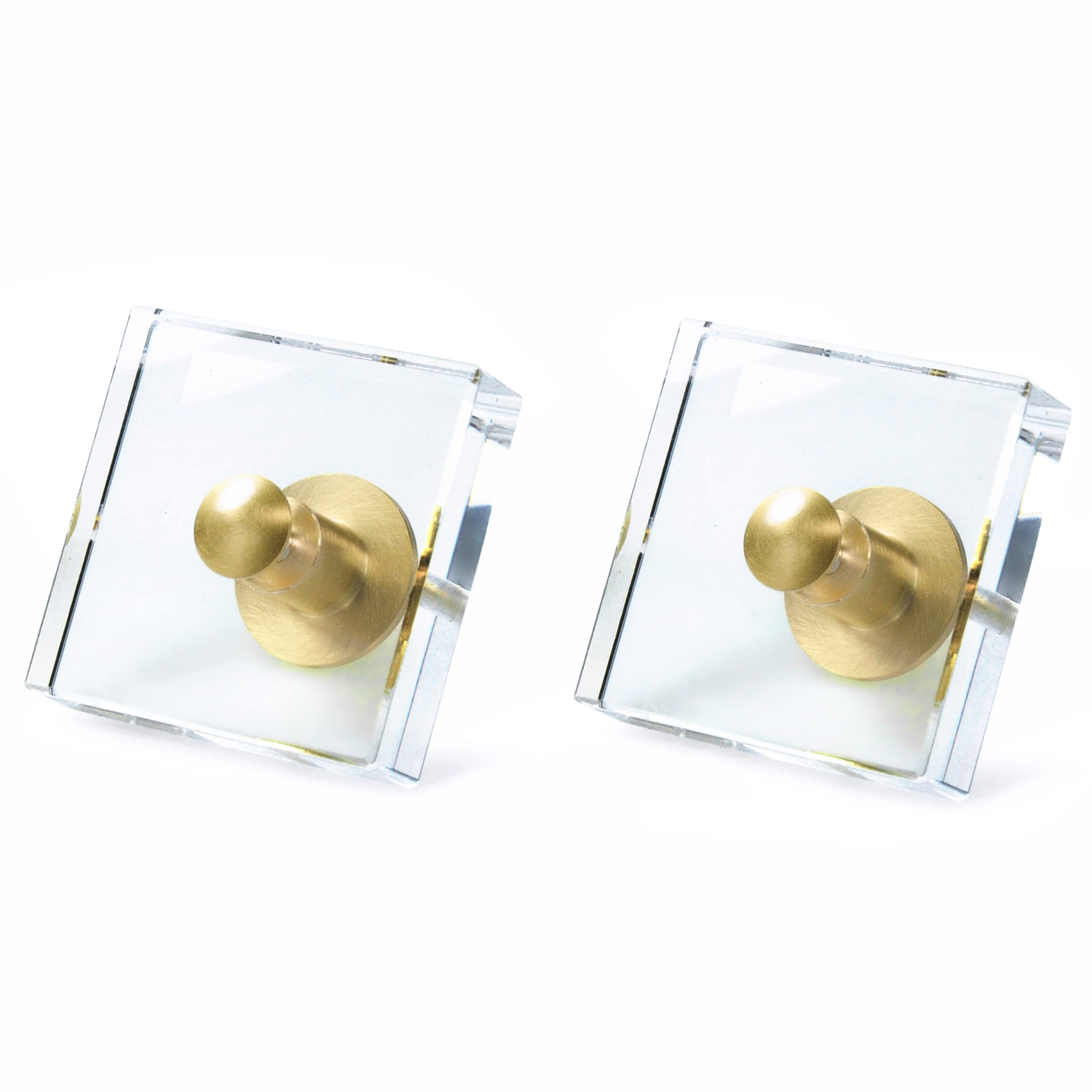 JEREVER 2 Pack Clear Acrylic Cabinet Knobs - Square Brass Drawer Pulls for Wardrobe Dresser Kitchen