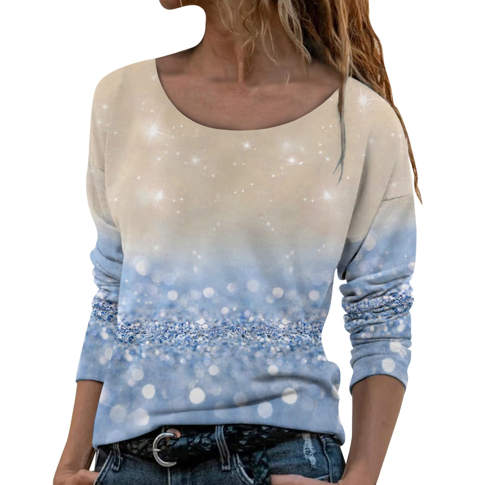 Women's Casual Long Sleeve Graphic Crewneck Sweatshirt - Cute Printed Pattern T-Shirt Top Blouse for Everyday Wear, Street Style & Fall Fashion
