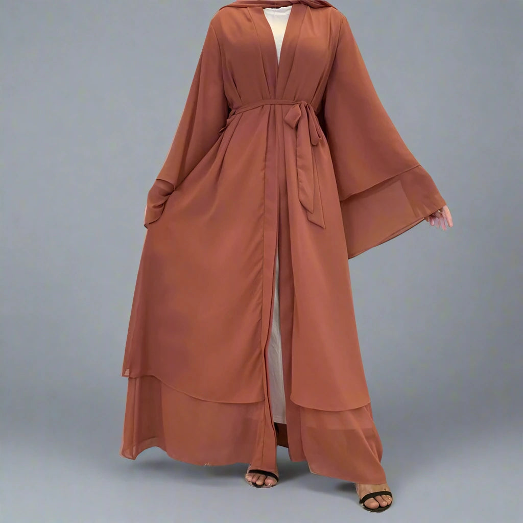 Elegant Dubai Solid Color Chiffon Muslim Abaya Dress - Lightweight Open Front Cardigan for Women | Perfect for Prayer, Mosque, and Special Occasions