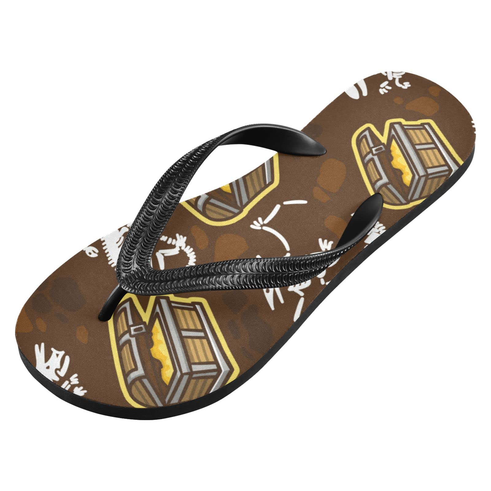 Dinosaur Skeleton Flip Flops for Women & Men - Non-Slip Rubber Beach Sandals with Straps for Summer, Travel, Swimming, Parties & Shower | Trendy Fashion Slippers for Outdoor & Indoor Use