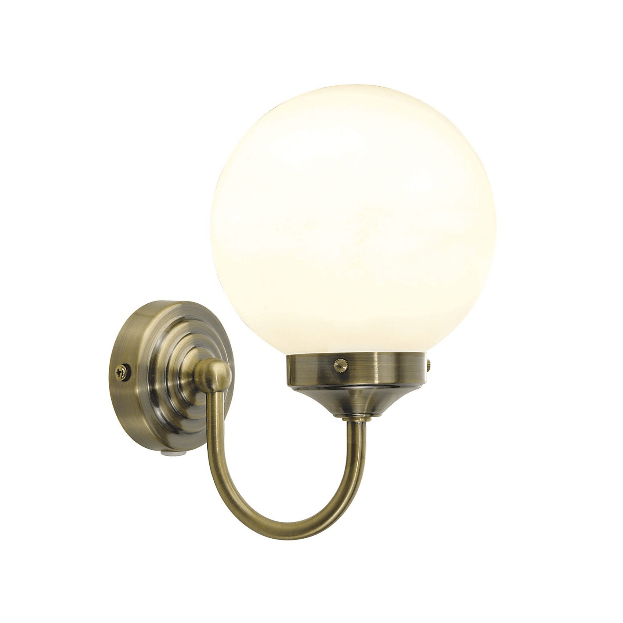 Vintage Bathroom Wall Light - Antique Brass/Polished Chrome with Opal Glass Shade, IP44 Rated for Moisture Protection - Perfect for Bathroom, Powder Room, and Spa Lighting