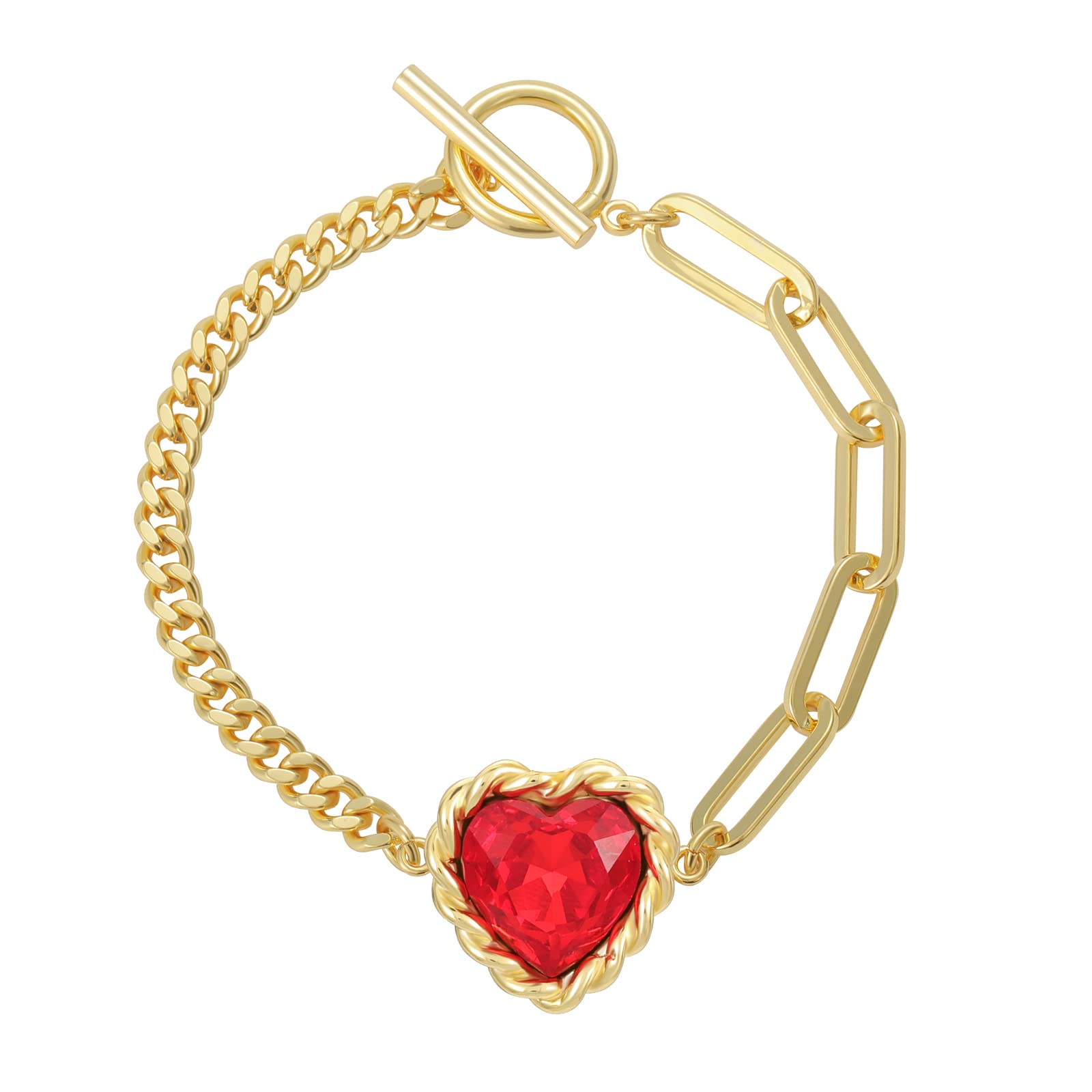Lourny Crystal Charm Bracelets for Women - 16K Gold Plated Love Heart Birthstone Chain Bracelet | Elegant Jewelry Gift for Mother, Wife, Girlfriend | Perfect for Birthday, Anniversary, Valentine's Day & Special Occasions