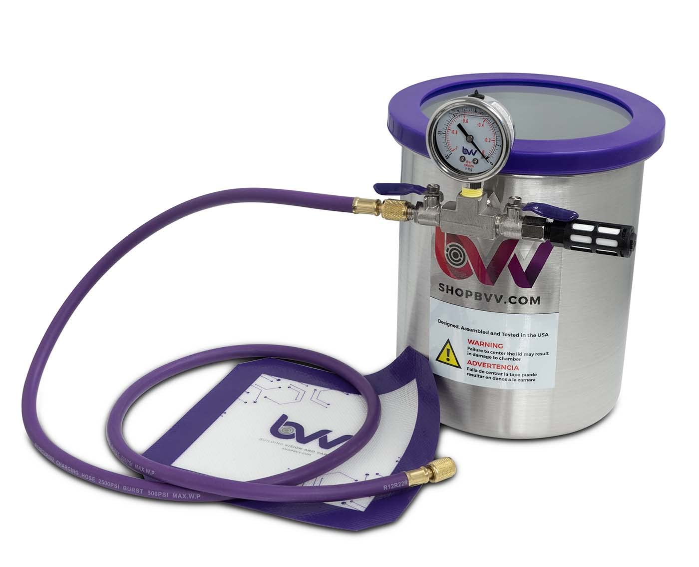 1.5 Gallon Stainless Steel Vacuum Chamber with Glass Lid - Glass Vac BVV - Perfect for Food Preservation, Resin Degassing & Science Experiments