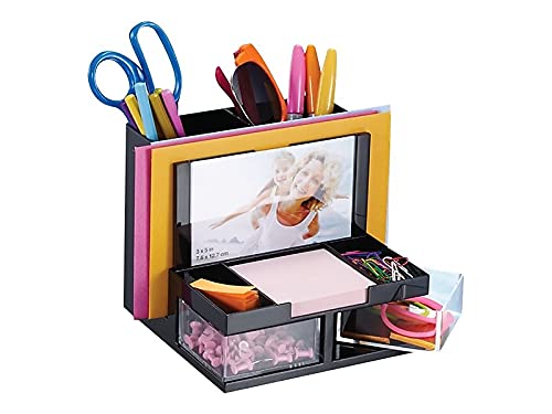 Officemate 9-Compartment Black & Clear Desk Organizer - Office Supplies for Paper Clips, Pens, Sticky Notes - Perfect for Home, Office & School Workspace Organization